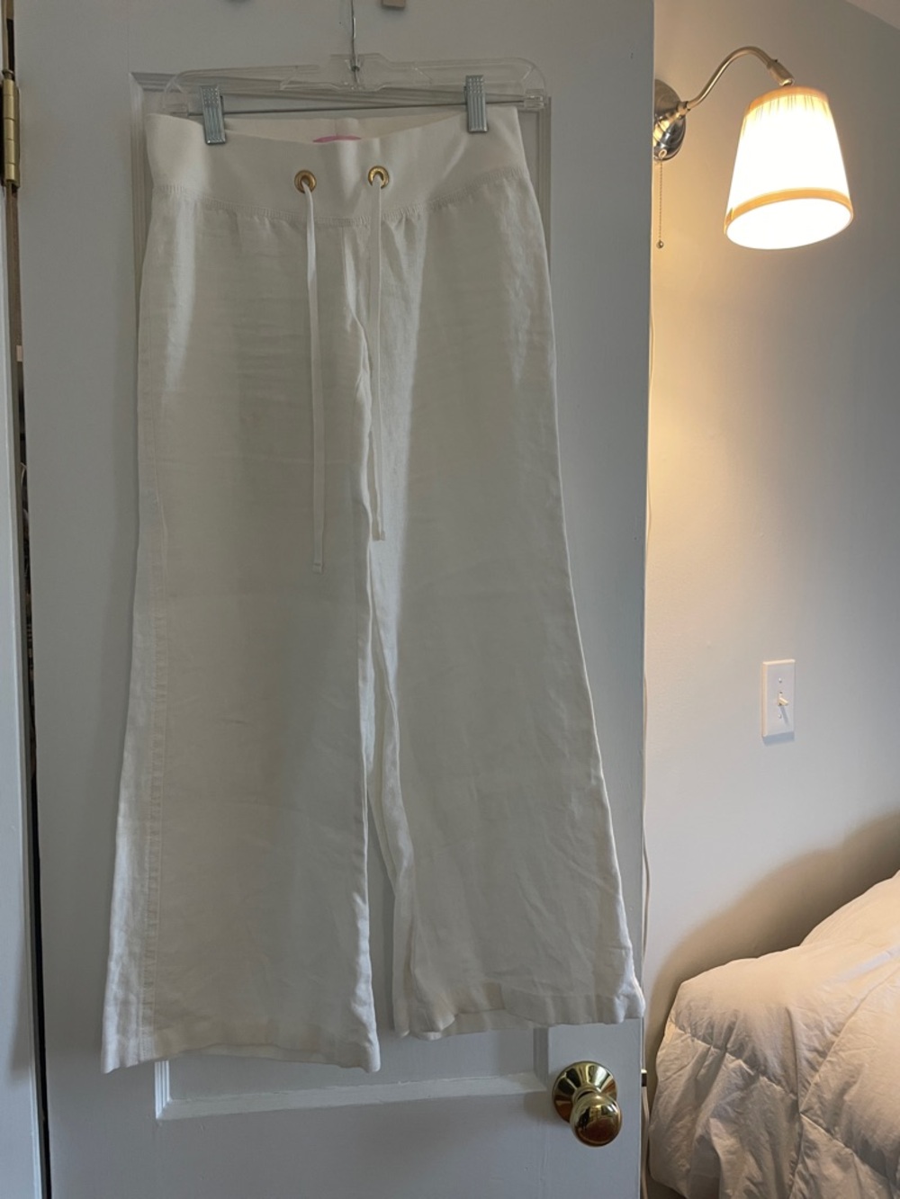 Lilly Pulitzer White Wide-Leg linen Cropped Drawstring Pants